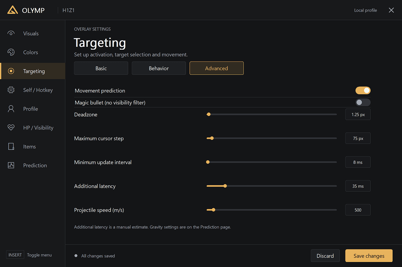 Olymp ROTK Internal Advanced settings menu