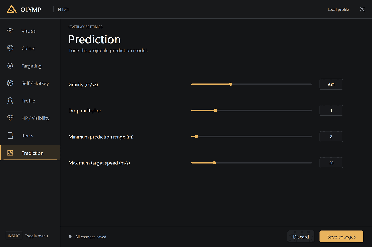 Olymp ROTK Internal Prediction settings menu